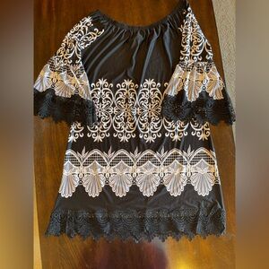 White Mark Black and White Lace Blouse